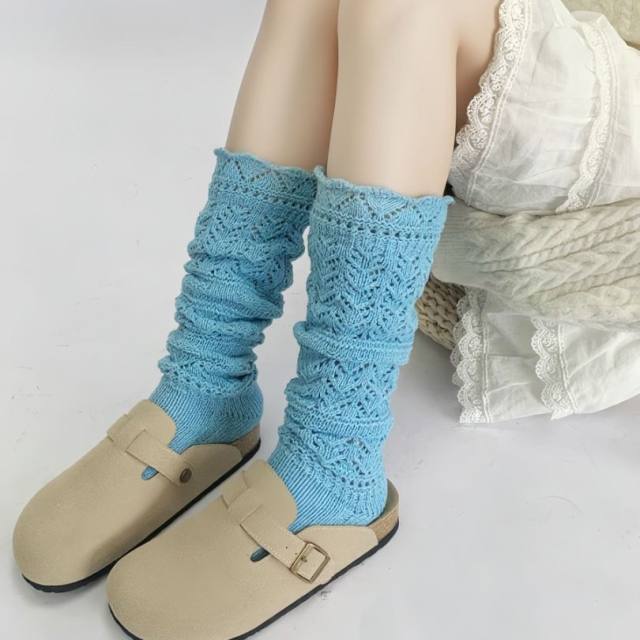 Autumn Style Embossed Hollow-Out Calf-Length Cotton Socks