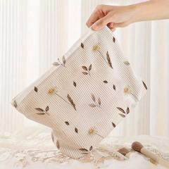 Leaf and Flower Pattern Comfortable and Soft Corduroy Zipper Storage Bag