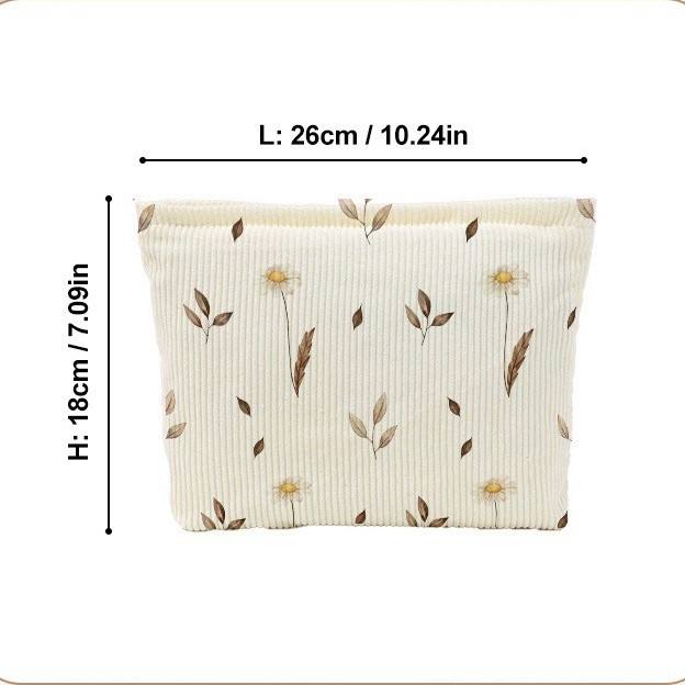 Leaf and Flower Pattern Comfortable and Soft Corduroy Zipper Storage Bag