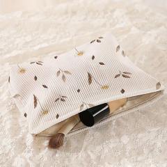 Leaf and Flower Pattern Comfortable and Soft Corduroy Zipper Storage Bag