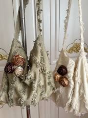 Spring Summer New Linen Crossbody Bag Rose Lotus Leaf Tassel Shoulder Bag