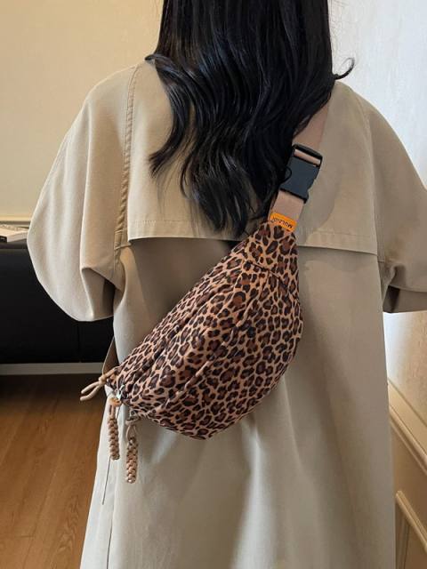 Velvet Bag Women's Large Capacity Autumn Winter Crossbody Bag Leopard Print Chest Bag Waist Bag