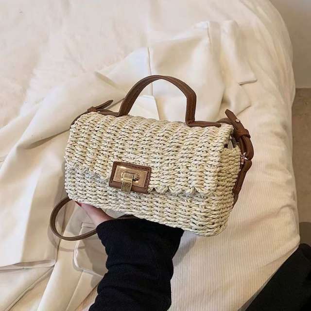 French Vintage Handmade Woven Crossbody Bag Travel Holiday Small Square Bag