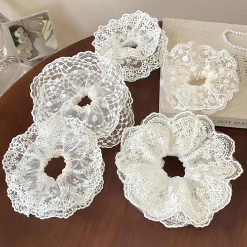 Gentle White French Lace Hair Band Oversized Korean Hair Rope scrunchies