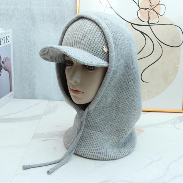 2pcs set beanie cap and hooded hat Neck Warmer Combo Versatile Thickened Hat set