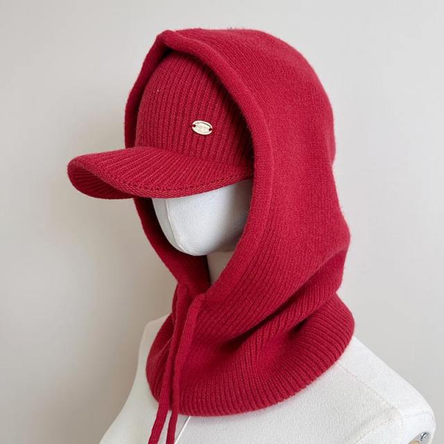 2pcs set beanie cap and hooded hat Neck Warmer Combo Versatile Thickened Hat set