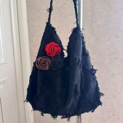 Spring Summer New Linen Crossbody Bag Rose Lotus Leaf Tassel Shoulder Bag