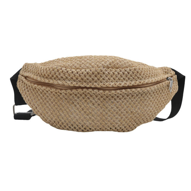 Summer Woven Mini Waist Bag Women's Fashion Crossbody Shoulder Chest Bag Straw Bag