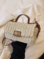 French Vintage Handmade Woven Crossbody Bag Travel Holiday Small Square Bag