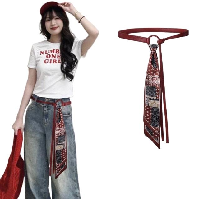 Retro American Silk Scarf Belt for Women