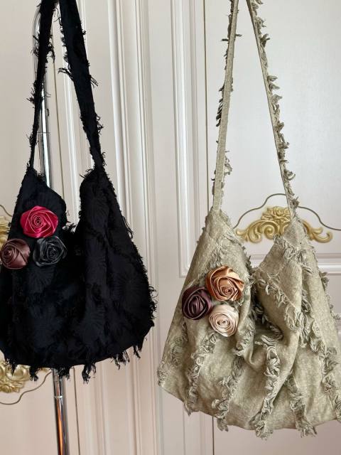 Spring Summer New Linen Crossbody Bag Rose Lotus Leaf Tassel Shoulder Bag