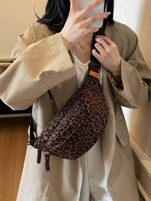 Velvet Bag Women's Large Capacity Autumn Winter Crossbody Bag Leopard Print Chest Bag Waist Bag