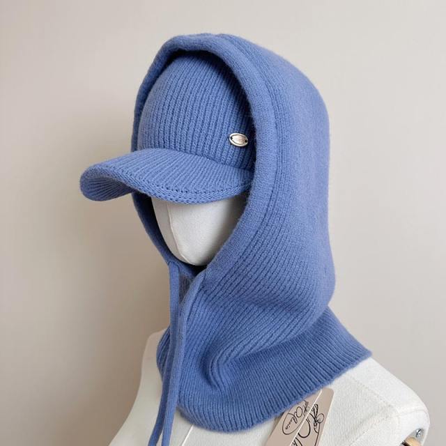 2pcs set beanie cap and hooded hat Neck Warmer Combo Versatile Thickened Hat set