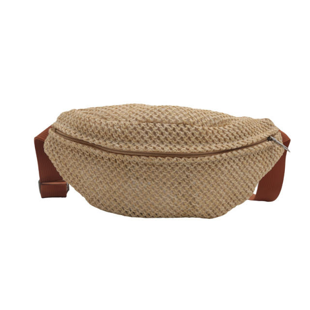 Summer Woven Mini Waist Bag Women's Fashion Crossbody Shoulder Chest Bag Straw Bag