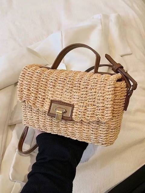 French Vintage Handmade Woven Crossbody Bag Travel Holiday Small Square Bag