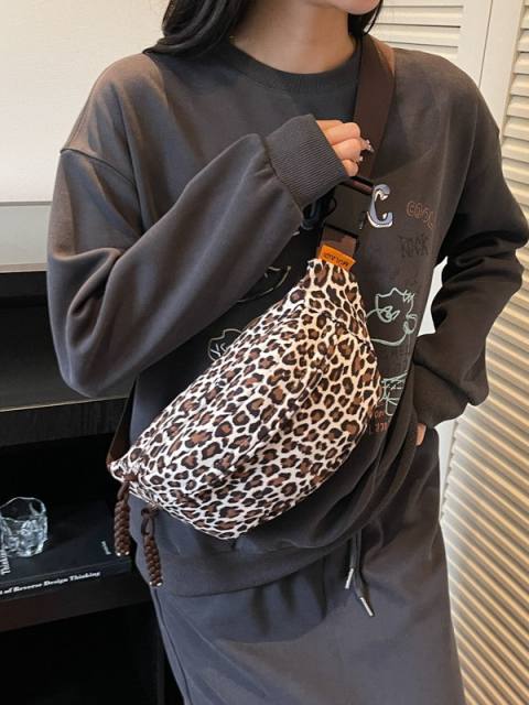 Velvet Bag Women's Large Capacity Autumn Winter Crossbody Bag Leopard Print Chest Bag Waist Bag