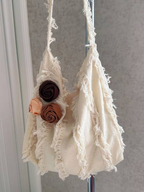 Spring Summer New Linen Crossbody Bag Rose Lotus Leaf Tassel Shoulder Bag