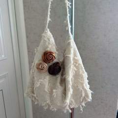 Spring Summer New Linen Crossbody Bag Rose Lotus Leaf Tassel Shoulder Bag