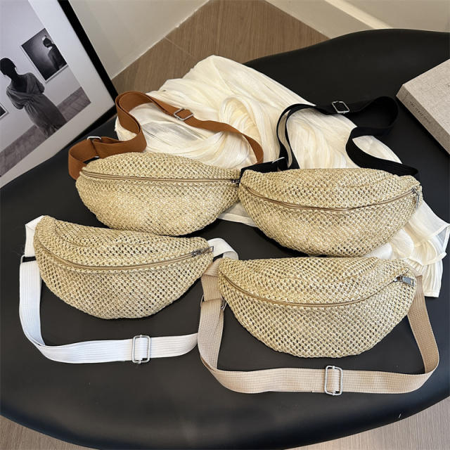 Summer Woven Mini Waist Bag Women's Fashion Crossbody Shoulder Chest Bag Straw Bag