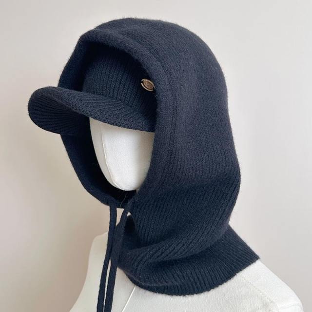 2pcs set beanie cap and hooded hat Neck Warmer Combo Versatile Thickened Hat set