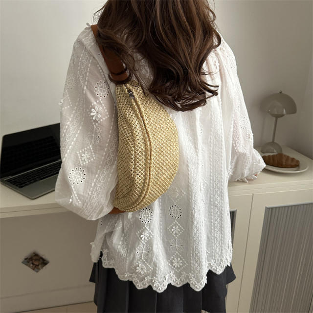 Summer Woven Mini Waist Bag Women's Fashion Crossbody Shoulder Chest Bag Straw Bag