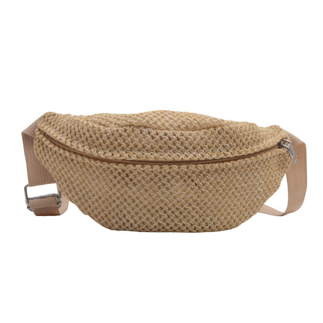 Summer Woven Mini Waist Bag Women's Fashion Crossbody Shoulder Chest Bag Straw Bag