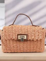 French Vintage Handmade Woven Crossbody Bag Travel Holiday Small Square Bag