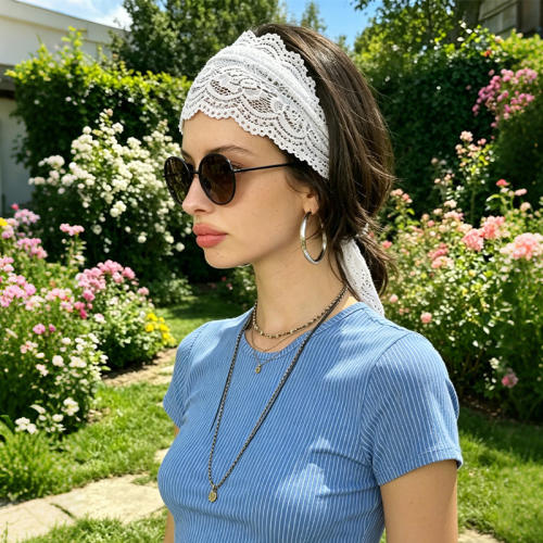 Spring and Summer Retro Lace Hollow-Out Lace Headband Wide-Brimmed Headband