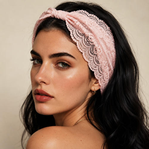 Retro Lace Hollow-Out Lace Headband with Wide Elastic Edge