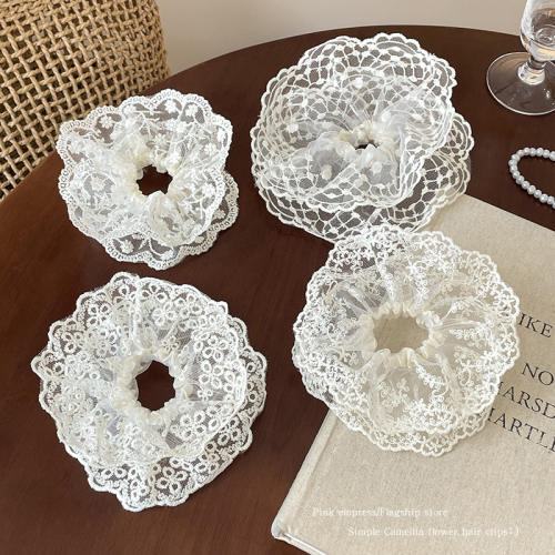 Gentle White French Lace Hair Band Oversized Korean Hair Rope scrunchies