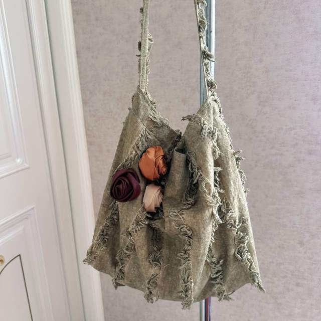 Spring Summer New Linen Crossbody Bag Rose Lotus Leaf Tassel Shoulder Bag