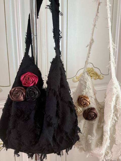 Spring Summer New Linen Crossbody Bag Rose Lotus Leaf Tassel Shoulder Bag
