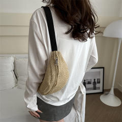 Summer Woven Mini Waist Bag Women's Fashion Crossbody Shoulder Chest Bag Straw Bag