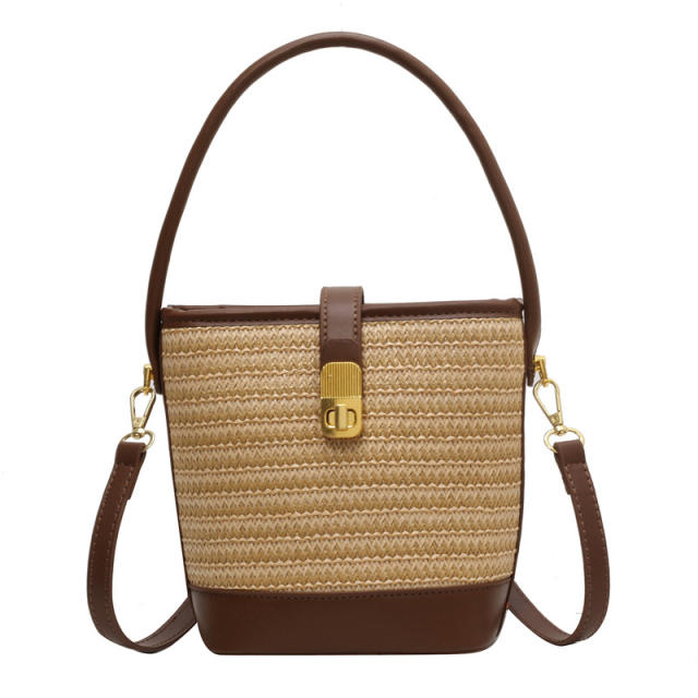 2026 New Handbag Straw Woven Bag Women's Bucket Bag