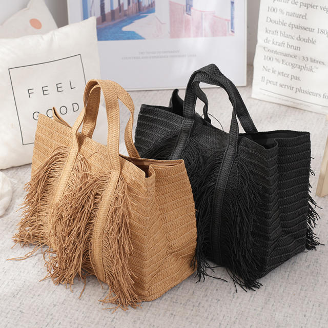 New Tassel Paper Woven Bag for Women Large Capacity Hand-Woven Handbag