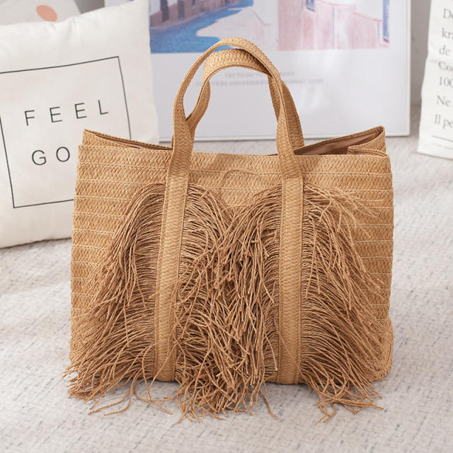New Tassel Paper Woven Bag for Women Large Capacity Hand-Woven Handbag