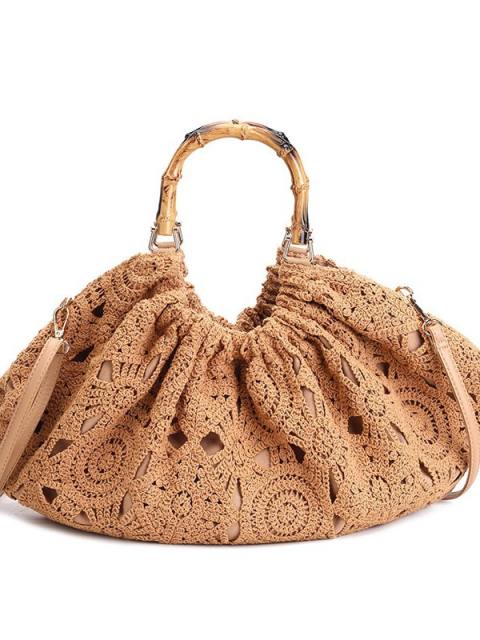 2026 New Summer Bamboo Hollow-Out Exquisite Woven Handbag Crossbody Bag