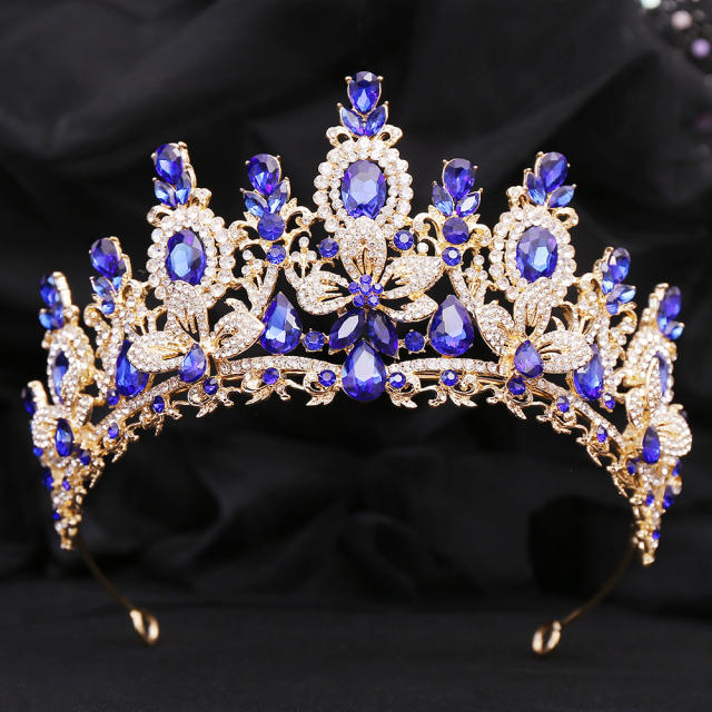 Bridal Wedding Crown with Floral Crystal Rhinestones