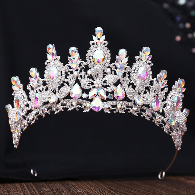 Bridal Wedding Crown with Floral Crystal Rhinestones