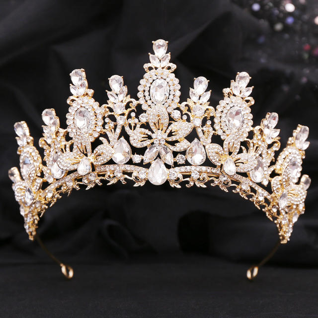 Bridal Wedding Crown with Floral Crystal Rhinestones