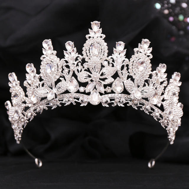 Bridal Wedding Crown with Floral Crystal Rhinestones