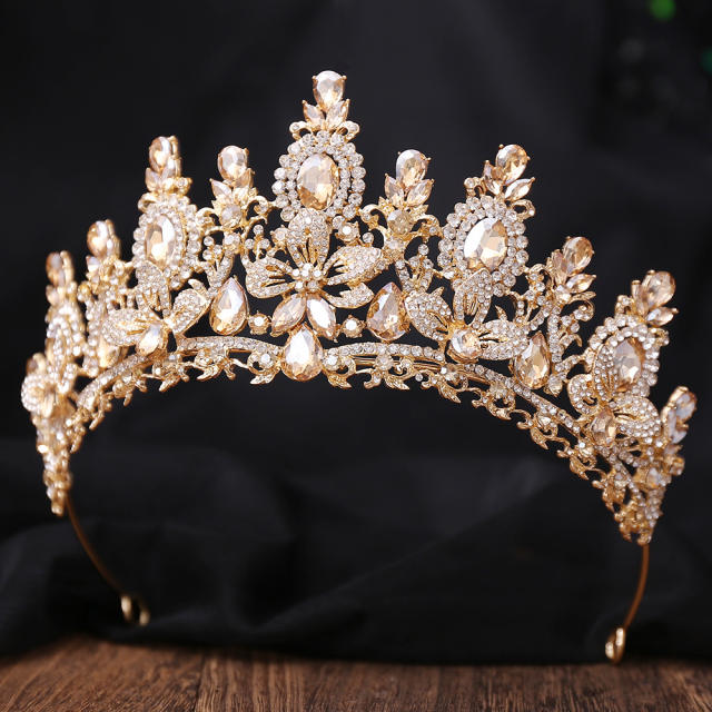 Bridal Wedding Crown with Floral Crystal Rhinestones