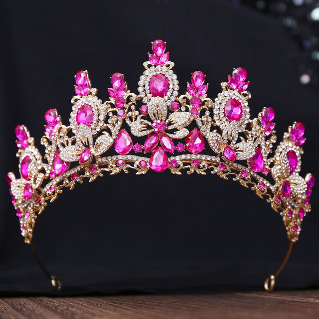 Bridal Wedding Crown with Floral Crystal Rhinestones