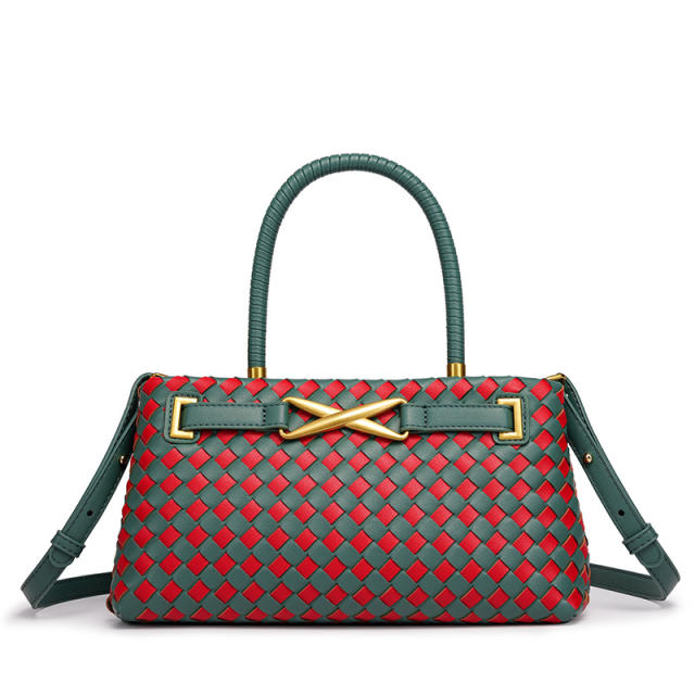 Hot sale woven design color matching handbag for women