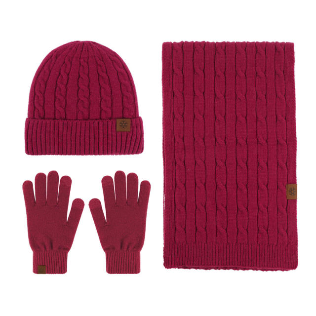 New Knitted Scarf Gloves beanie cap Three-piece Set Winter Women's Cold-proof Warm Scarf Three-piece Set Men