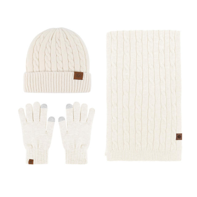 New Knitted Scarf Gloves beanie cap Three-piece Set Winter Women's Cold-proof Warm Scarf Three-piece Set Men