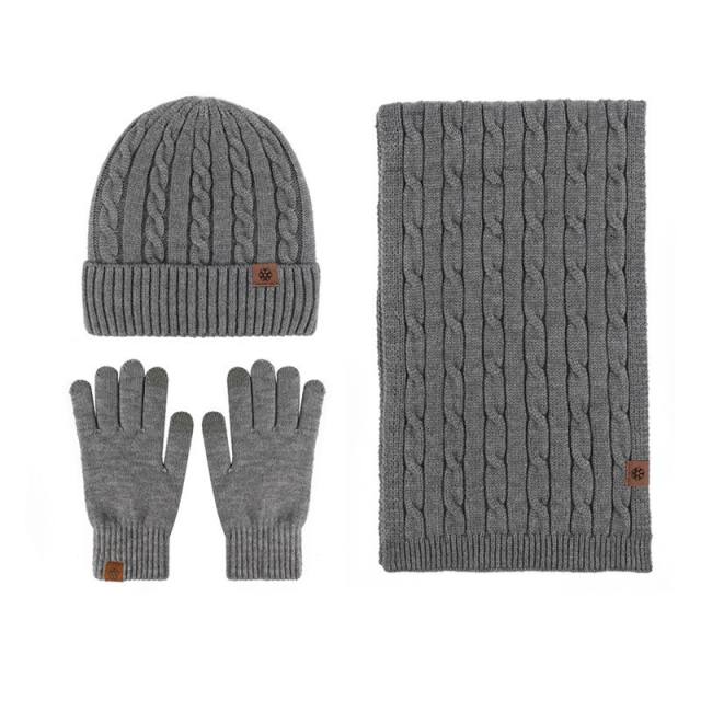 New Knitted Scarf Gloves beanie cap Three-piece Set Winter Women's Cold-proof Warm Scarf Three-piece Set Men