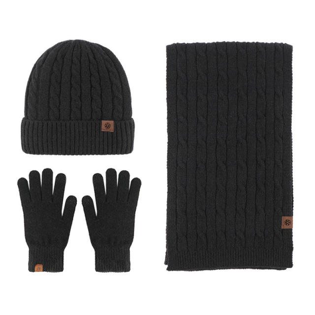 New Knitted Scarf Gloves beanie cap Three-piece Set Winter Women's Cold-proof Warm Scarf Three-piece Set Men