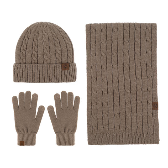 New Knitted Scarf Gloves beanie cap Three-piece Set Winter Women's Cold-proof Warm Scarf Three-piece Set Men