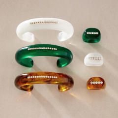 Winter autumn chunky colorful acrylic rhinestone bangle rings set